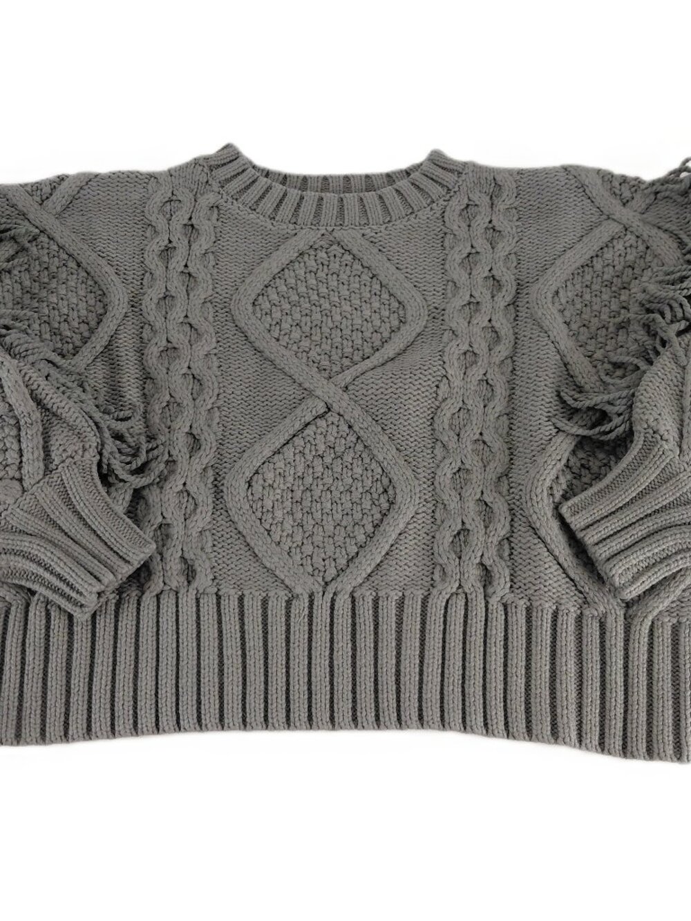 Line & Dot Jasper Fringe Pullover Sweater Women's XS Charcoal Gray Cable Knit